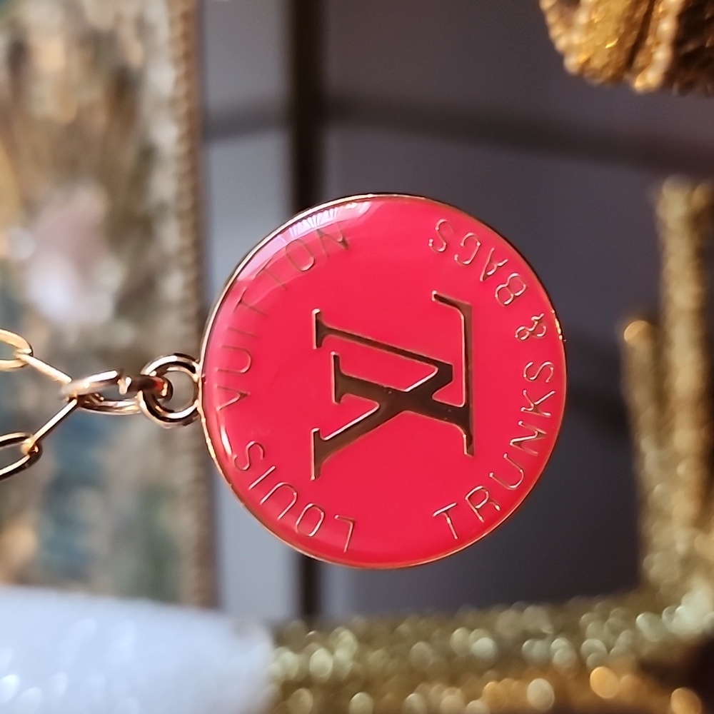 Authentic Upscaled Louis Vuitton Pink Gold Tag Necklace